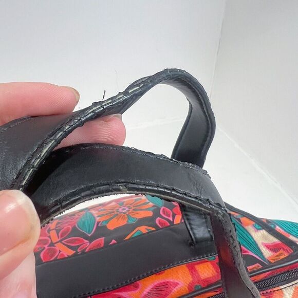 Fossil KeyPer Orange and Pink Flower Floral Tote Bag Black Leather Purse - Picture 9 of 11